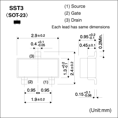 High-voltage Amplifier Transistor (-120V, -50mA) (AEC-Q101 Qualified)_2SARA41CHZG_Dimensions